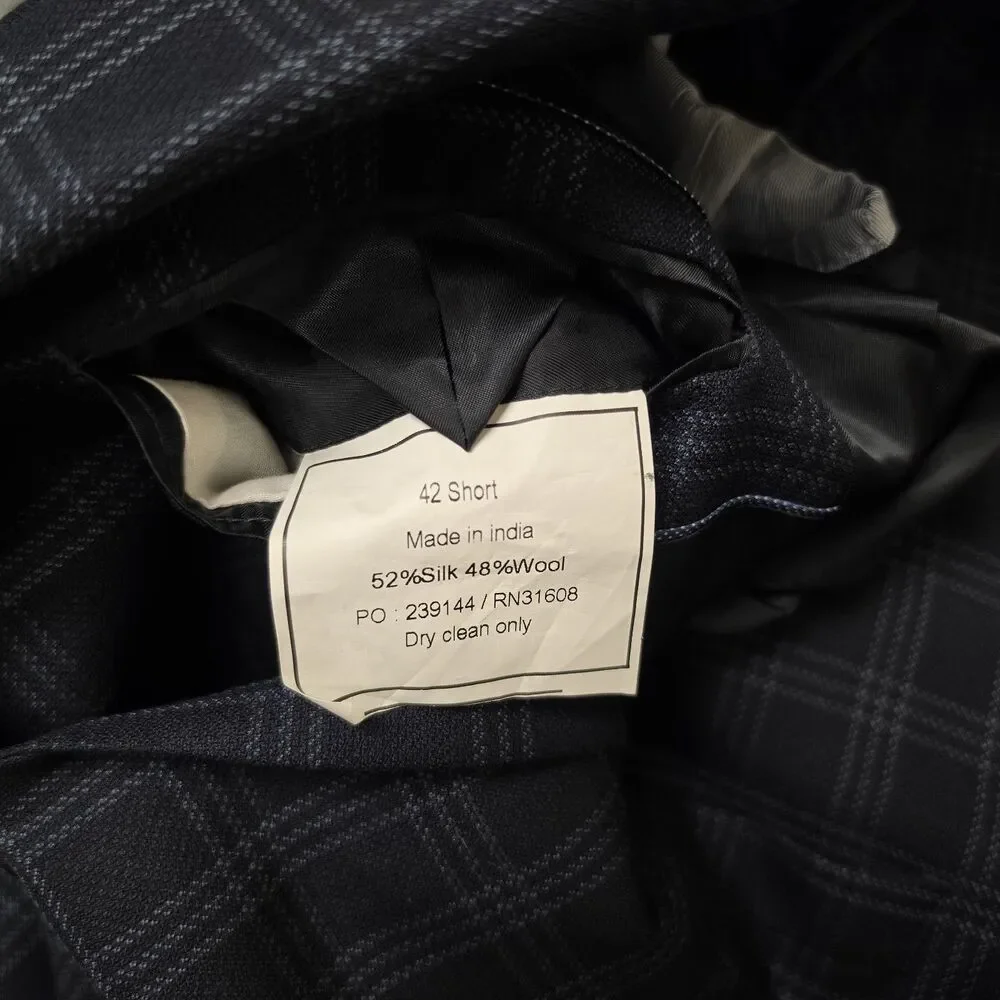 Jos A Bank Reserve Mens Suit Jacket 42S Blue Plaid Wool Cashmere Sport Coat